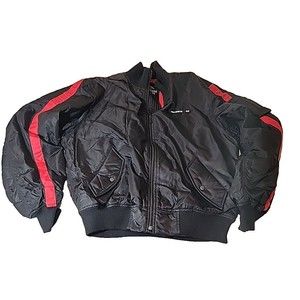 Vintage Ralph Lauren Polo Jeans Co Mens Black Red Stripe Bomber‎ Jacket